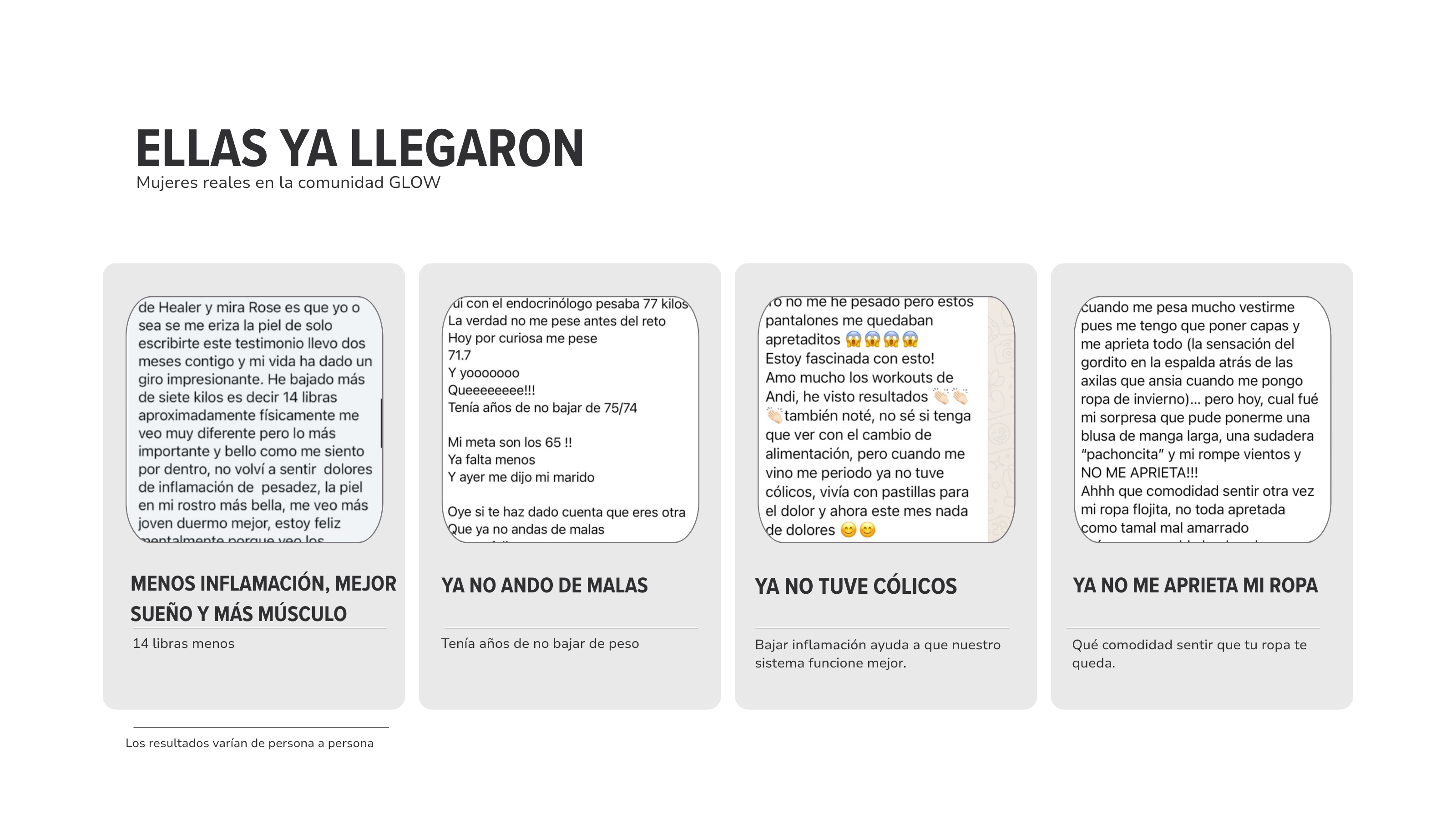 Captura del testimonio real de una integrante de la comunidad Glow