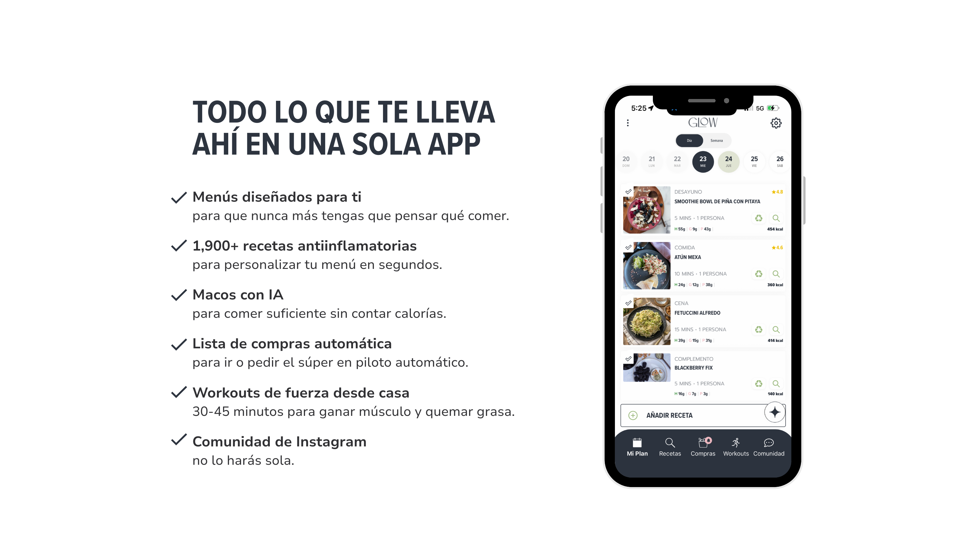 App GLOW con el menú del día