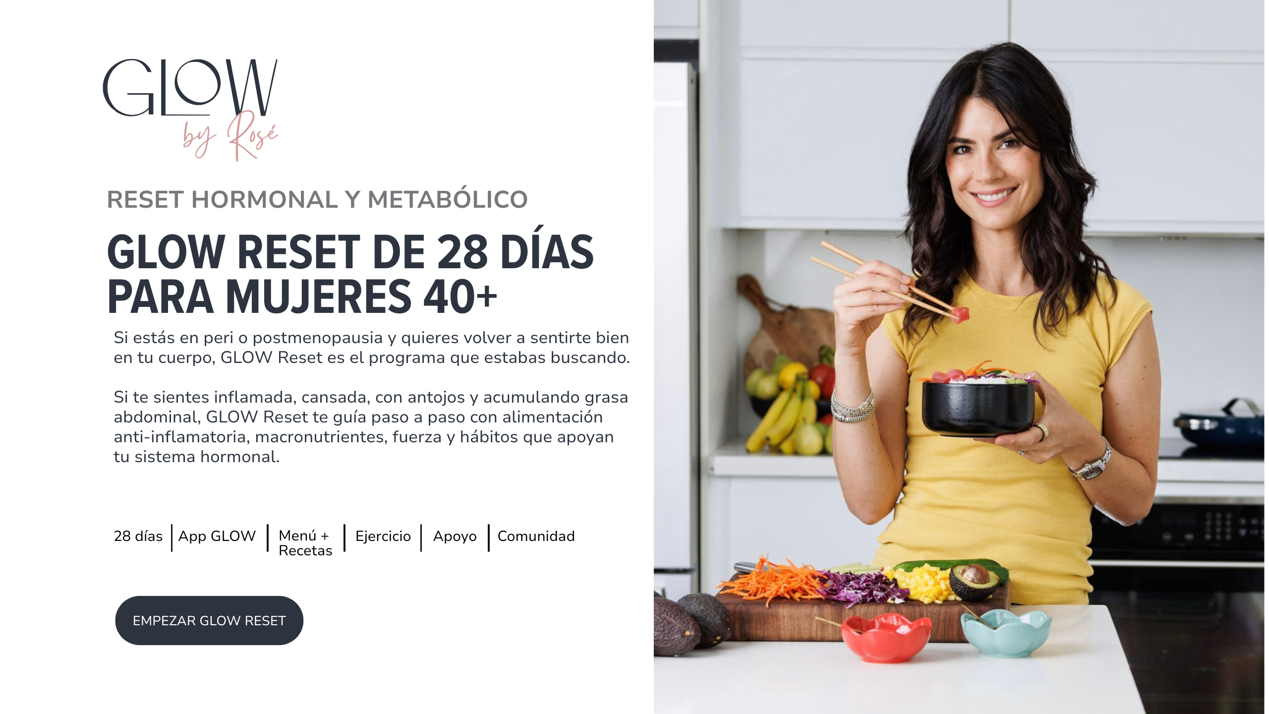 Rosé Elder sonriendo con un bowl en su cocina