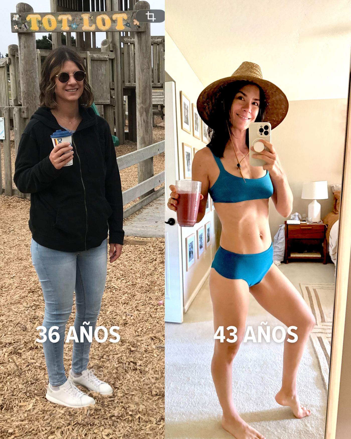 Comparación compartida en Glow a los 36 y 43 años